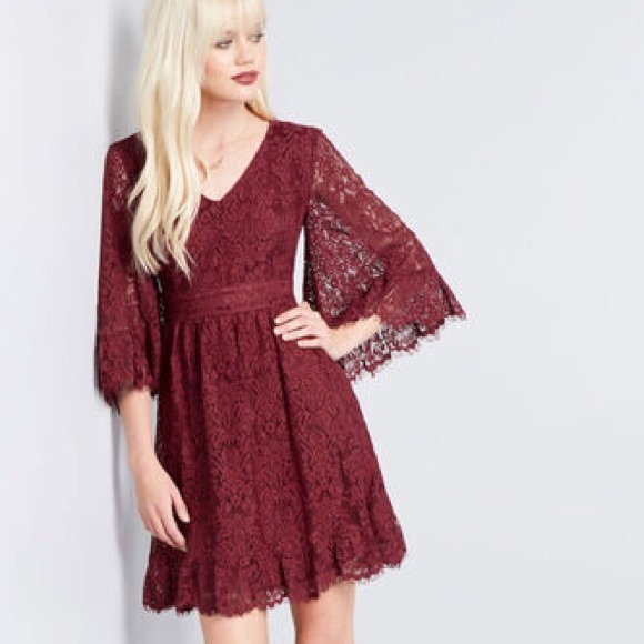 ModCloth Wine Lace Dress, Zip Back, Sz M - Picture 3 of 8